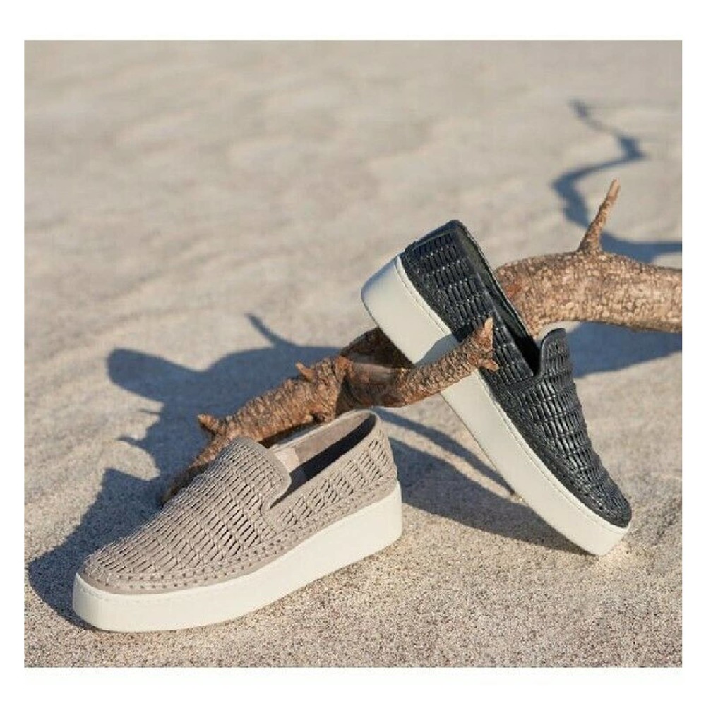 VINCE Stafford Woven Leather Platform Slip On Sneakers Gray Women's Size 11M